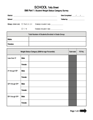 Fillable Online Ny Schoolwires BMI Part 1 Student Weight Status