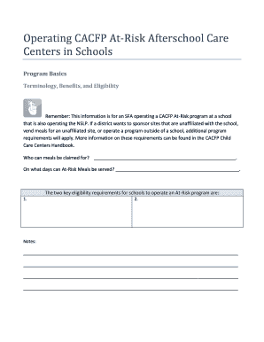 Fillable Online Operating CACFP At Risk Afterschool Care Fax Email 