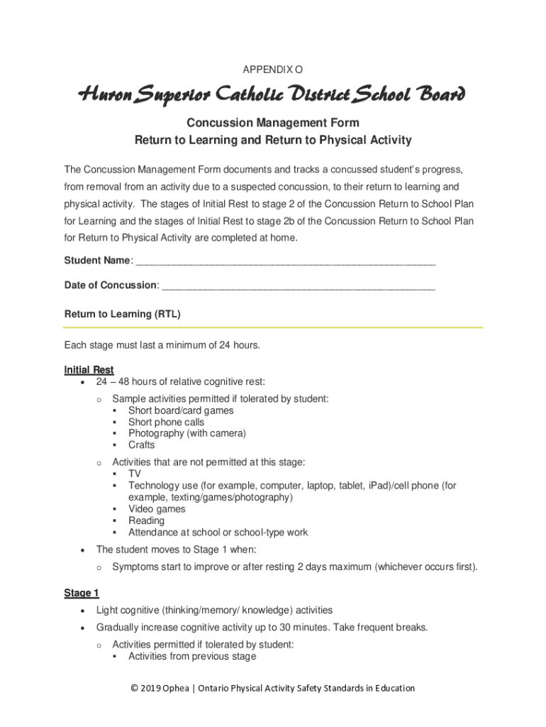 Fillable Online Sample School Concussion Management Form Return To 