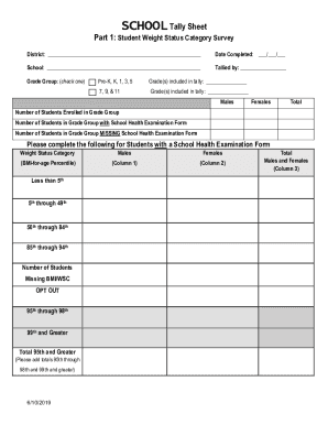Fillable Online SCHOOLTally Sheet BMI Part 2 Health Conditions Survey 