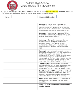 Fillable Online Senior Check Out Form 2023 Bellaire Fax Email Print 