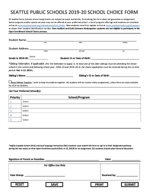 Fillable Online SPS 2019 20 High School Choice Form Fax Email Print 