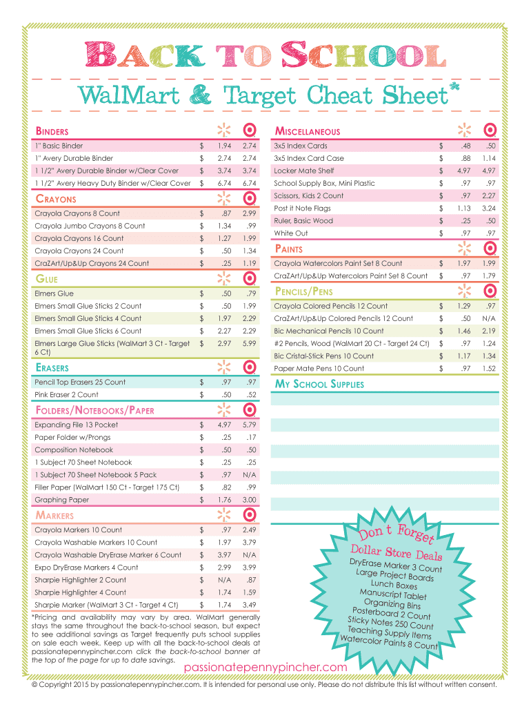 Fillable Online WalMart Target Cheat Sheet Fax Email Print PdfFiller