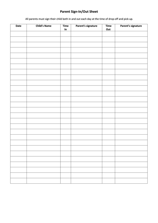 Fillable Parent Sign In out Sheet Printable Pdf Download