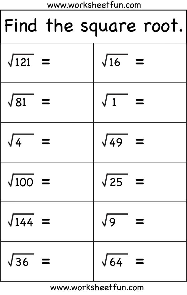 Finding Square Roots Worksheets