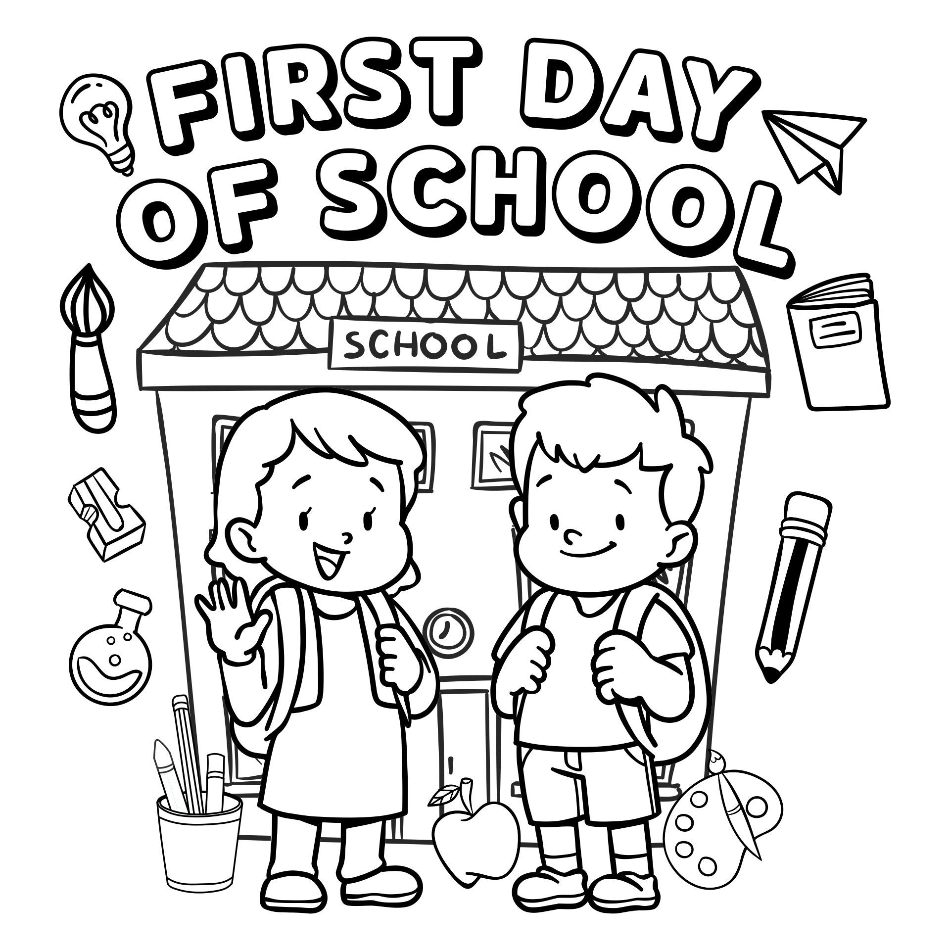 First Day Of School Coloring Page Printable In 2022 First Day Of