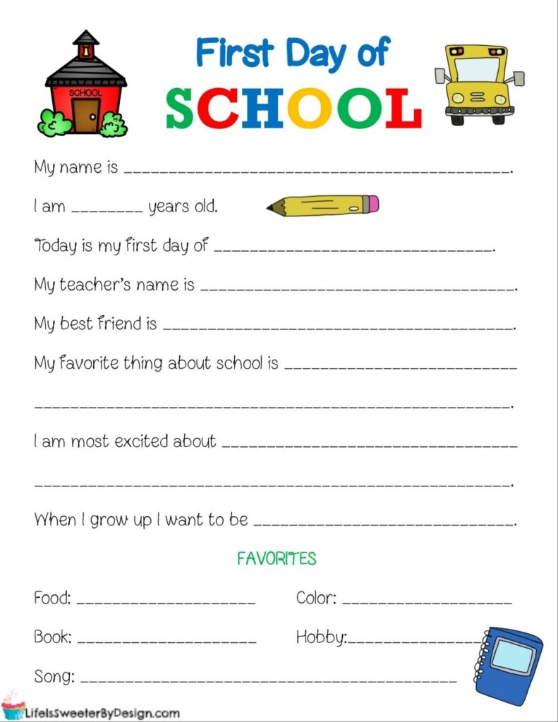 First Day Of School Printable Worksheet Will Provide Great Memories 