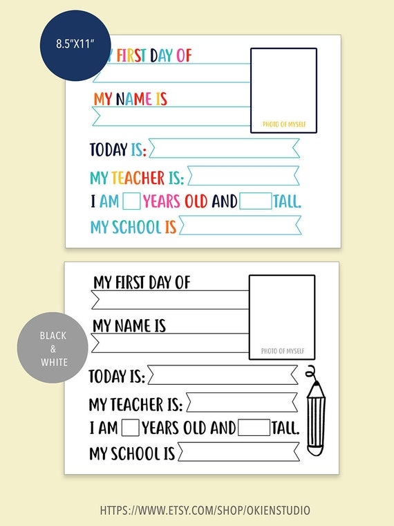 First Day Of School Sign Printable Student Information Sheet Etsy