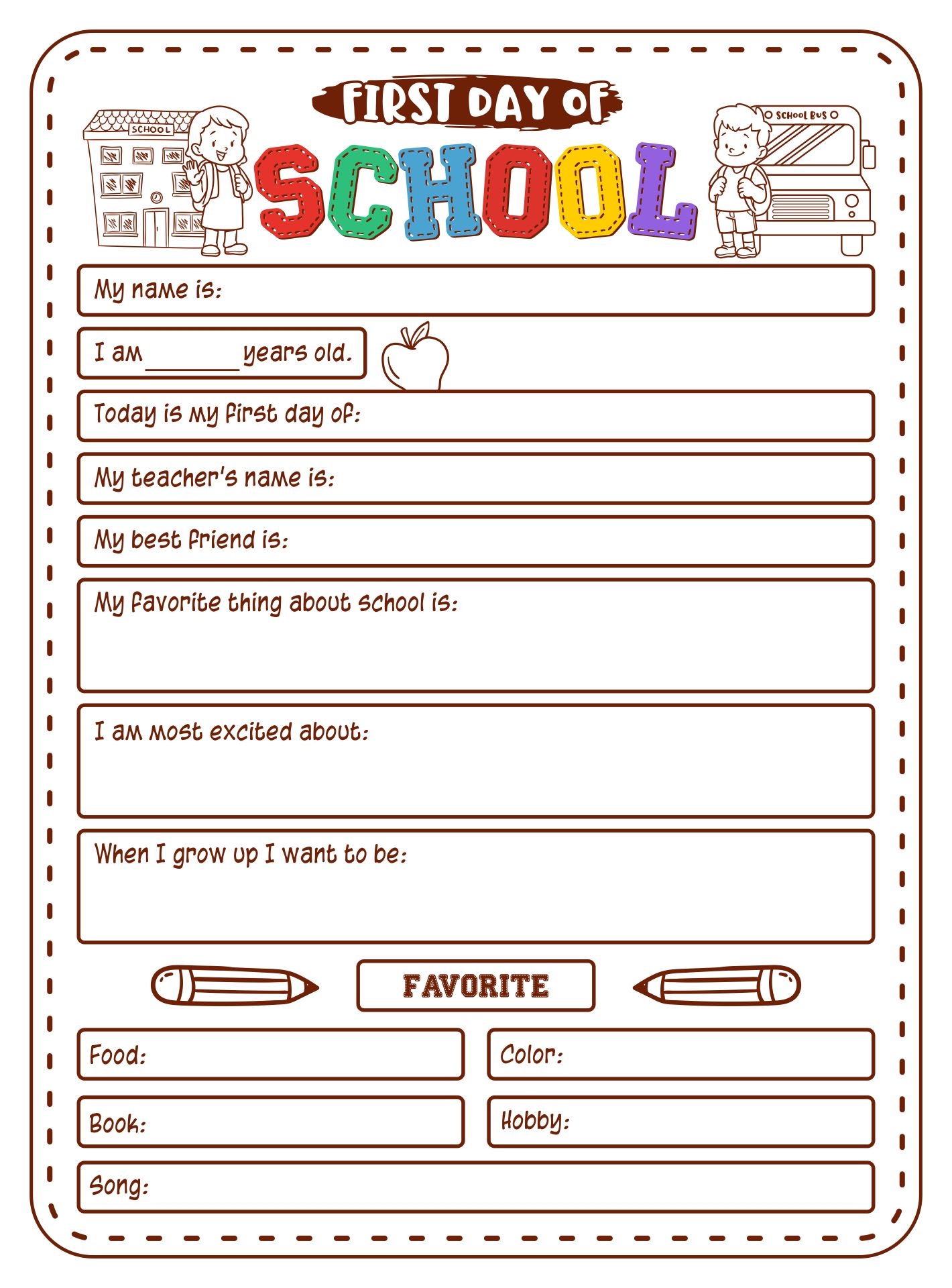 First Day Of School Worksheets 12 Free PDF Printables Printablee