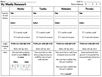 First Grade Weekly Homework Sheets By Pibbles And Scribbles TPT