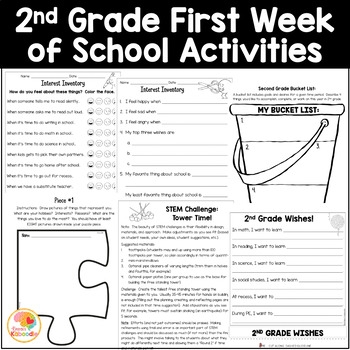 First Week Of School Activities For 2nd Grade By Kirsten 39 s Kaboodle
