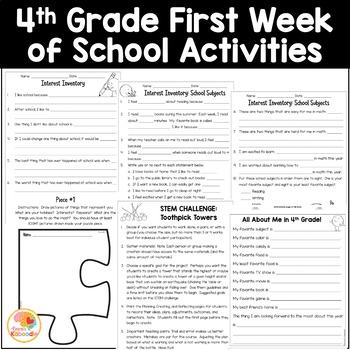 First Week Of School Activities For 4th Grade By Kirsten 39 s Kaboodle