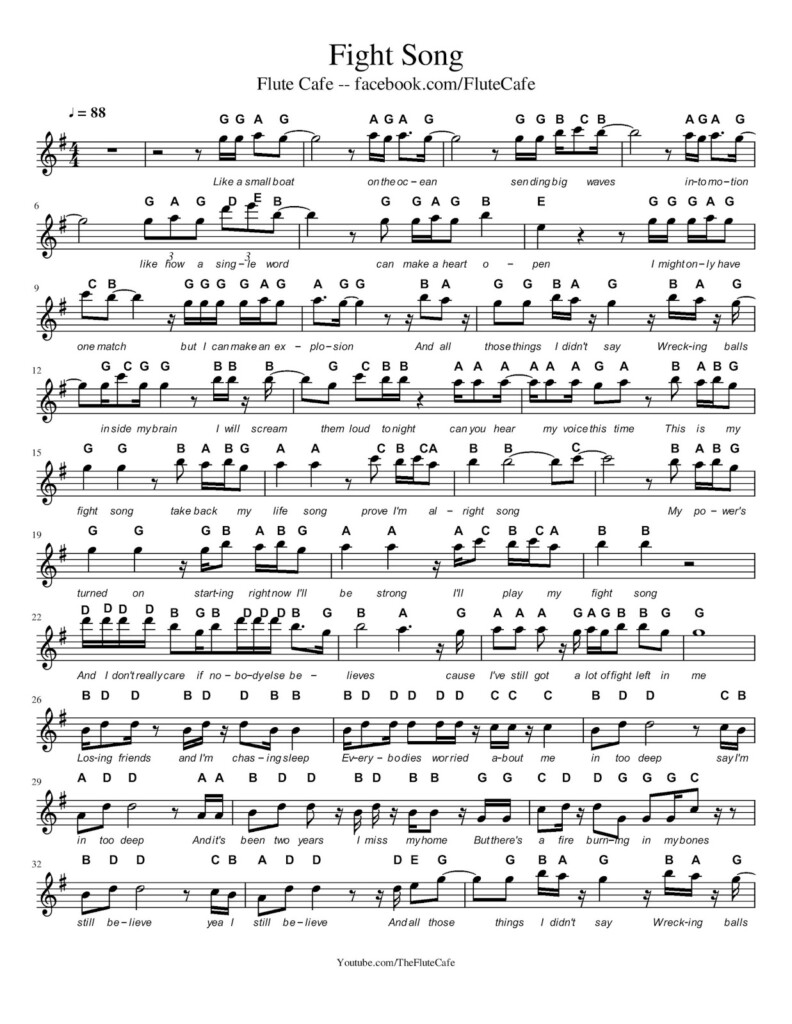 Flute Cafe Fight Song By Rachel Platten Flute Sheet Music 
