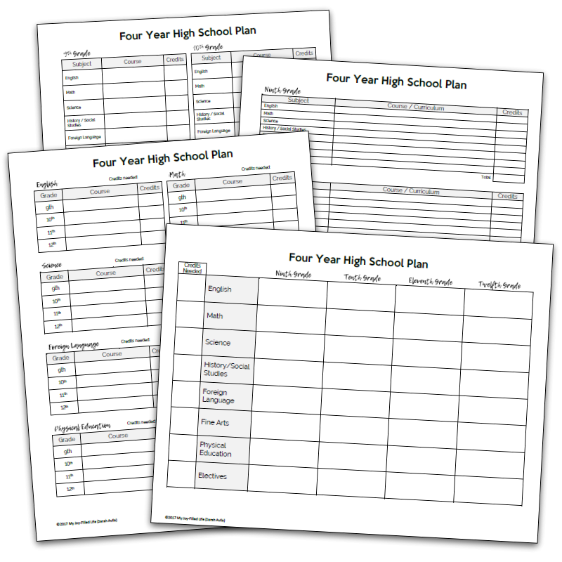 Four Year High School Planning Forms My Joy Filled Life
