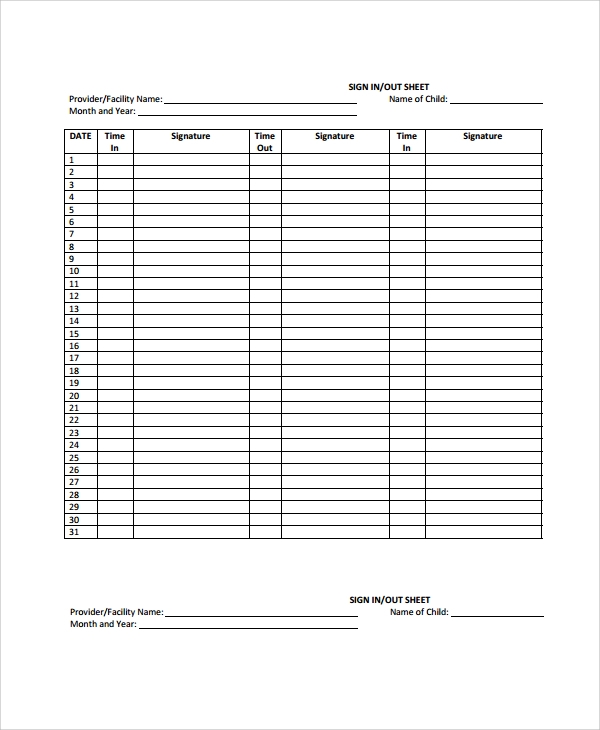 FREE 10 Sample School Sign Out Sheet Templates In MS Word PDF