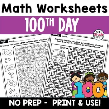 FREE 100th Day Of School Math Worksheets By Bright Minds Engaged
