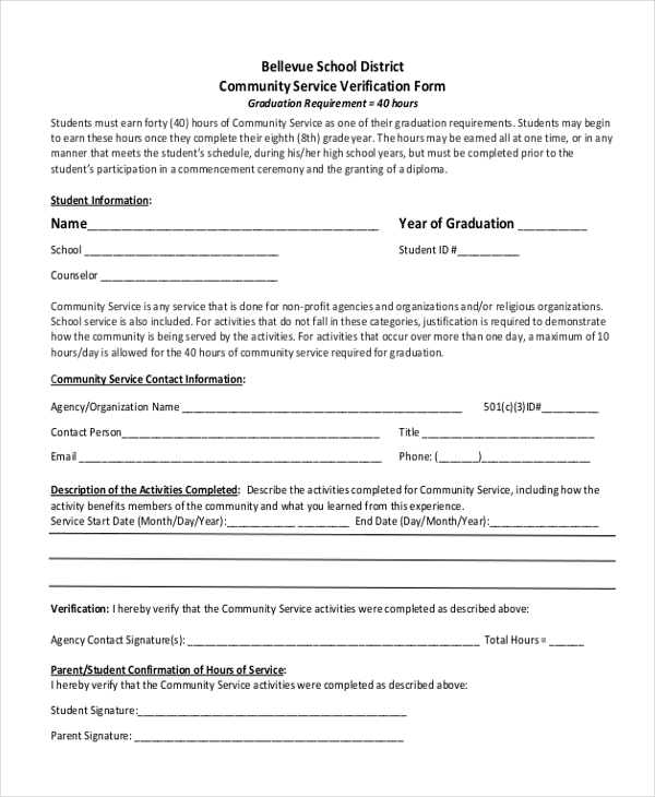 FREE 11 Sample Community Service Forms In PDF MS Word