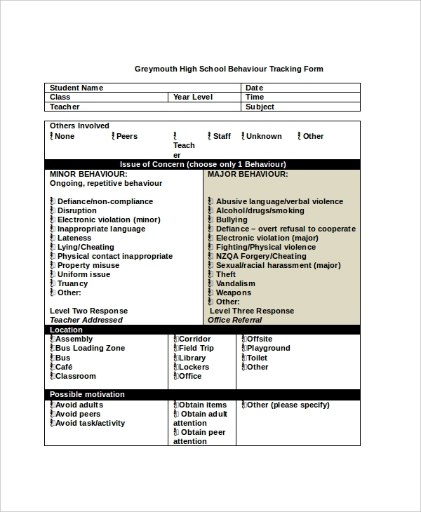 FREE 13 Behavior Tracking Form Samples PDF MS Word Google Docs