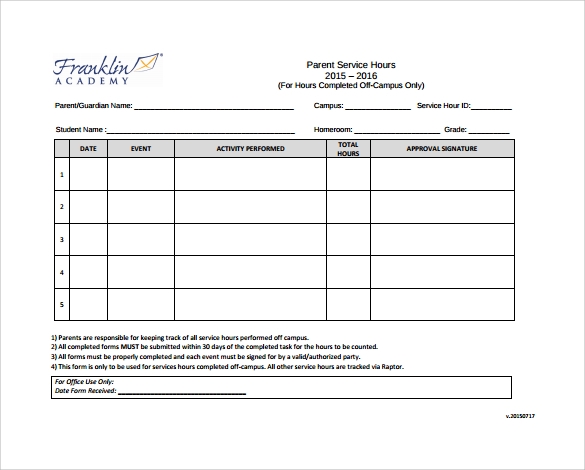 FREE 13 Sample Service Hour Forms In PDF MS Word
