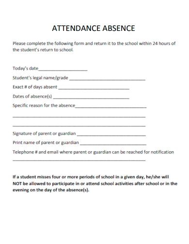 FREE 31 Absence Form Samples In Google Docs MS Word Apple Pages 