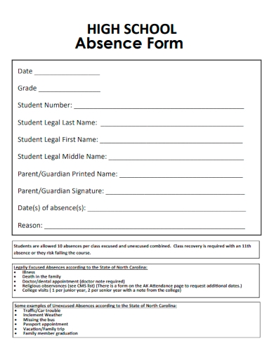 FREE 31 Absence Form Samples In Google Docs MS Word Apple Pages 