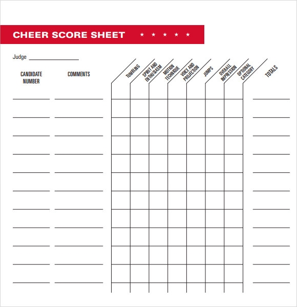 FREE 5 Sample Cheerleading Tryout Score Sheet Templates In PDF