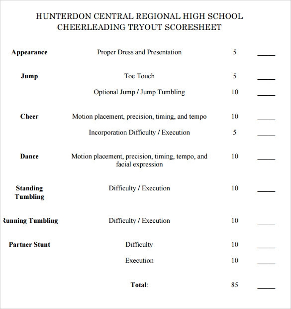 FREE 7 Sample Cheer Leading Tryout Score Sheet Templates In PDF MS Word