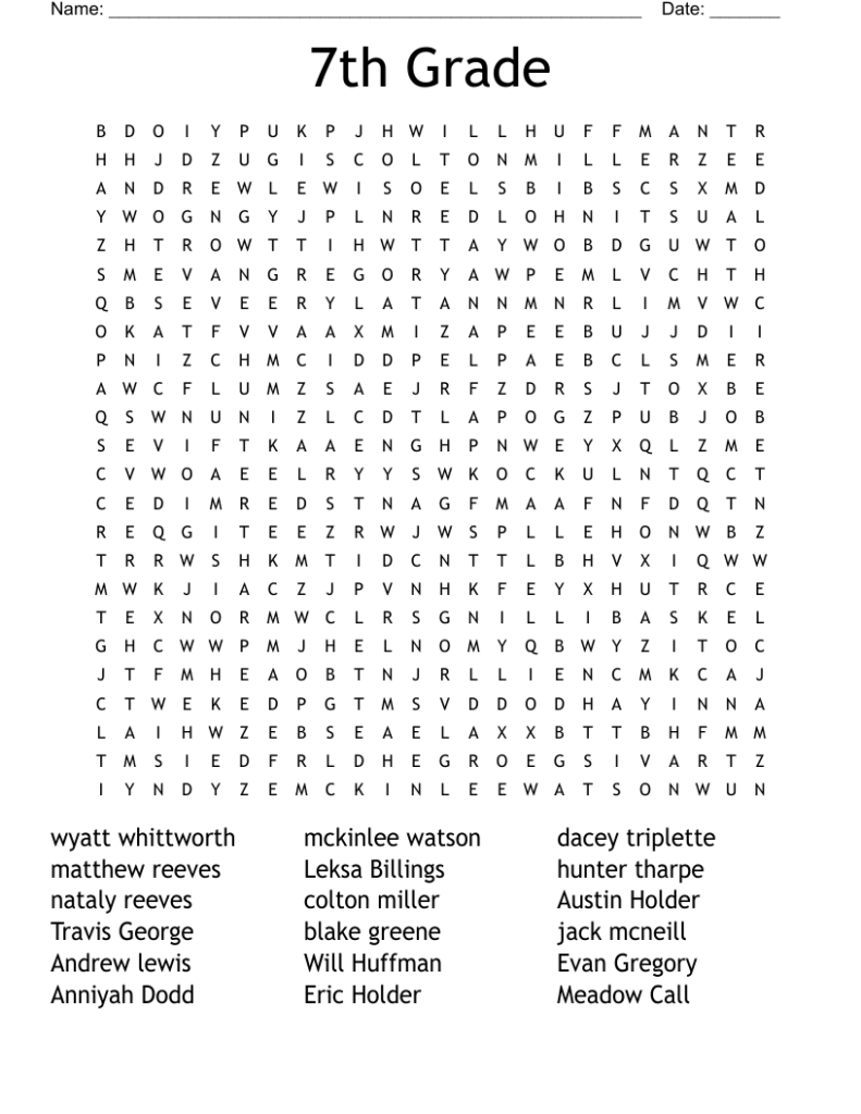 Free 7th Grade Word Search