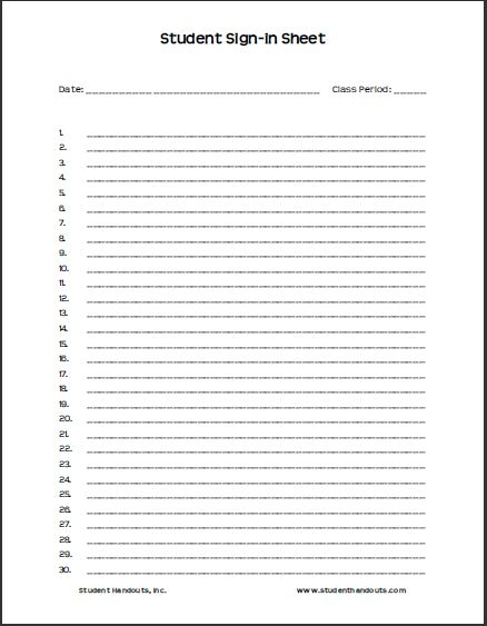 Free Blank Printable Student Sign in Sheet With 30 Rows Version 1 
