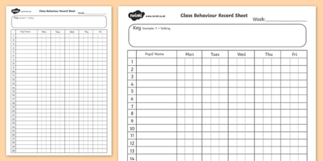 FREE Class Behaviour Record Chart class Behaviour Behaviour Recond 