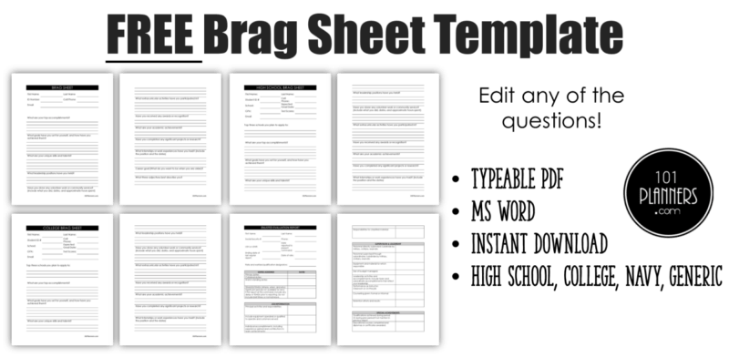 FREE Editable Brag Sheet Template Word Typeable PDF Image