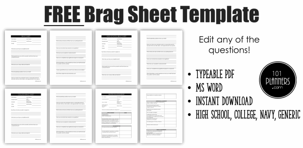 FREE Editable Brag Sheet Template Word Typeable PDF Image