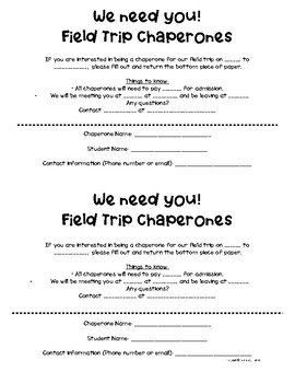  Free Field Trip Chaperones Sign Up Form By Fourthies TpT