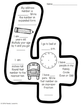 Free First Day Of Back To School Activity 4th Grade Math All About Me 