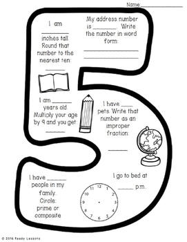 Free First Day Of Back To School Activity 5th Grade Math All About Me 