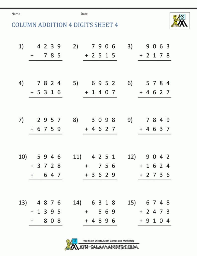 Free Printable Addition Worksheets 3rd Grade