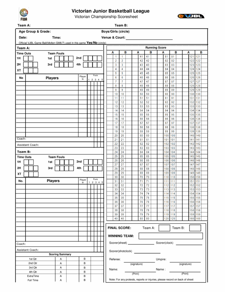 Free Printable Basketball Score Sheet