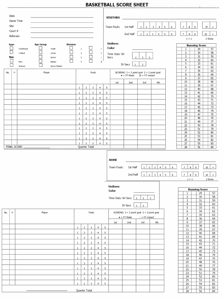 Free Printable Basketball Score Sheets For Basketball Leagues Conhe a 