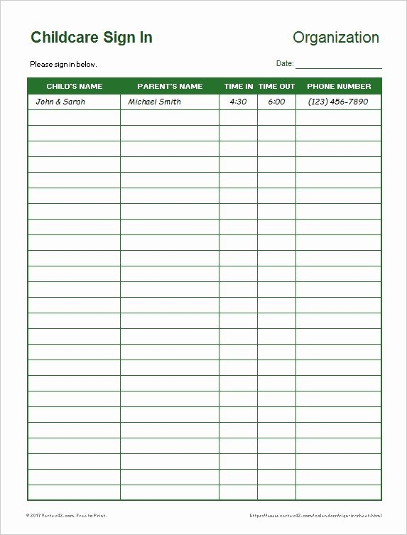 Free Printable Child Care Sign In Sheets Celia B Reed