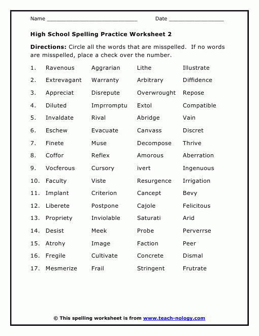 Free Printable English Worksheets For Highschool Students Printable 