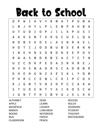 Free Printable Free Printable Back To School Word Search Answer Key 
