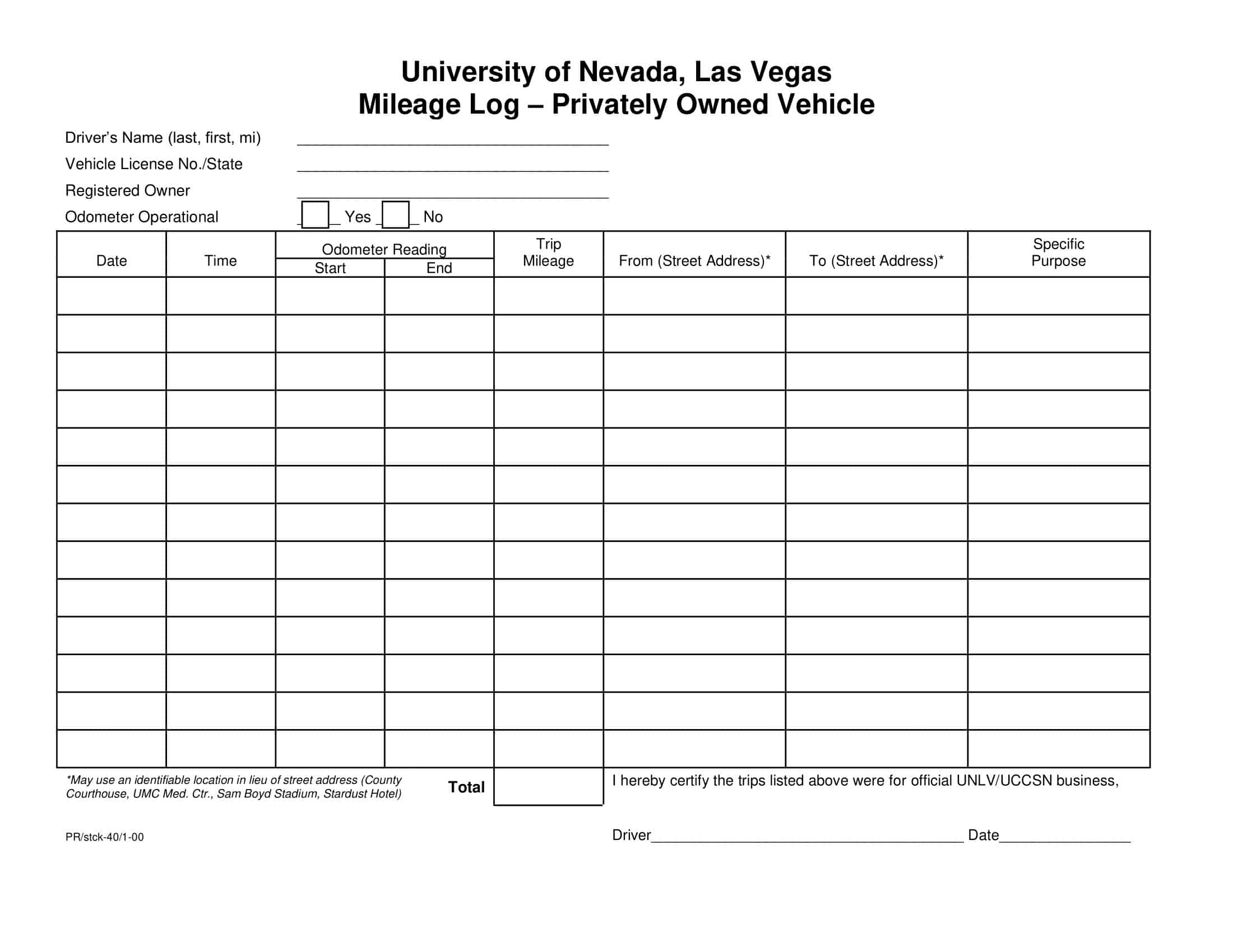 Free Printable Mileage Log Templates PDF Excel