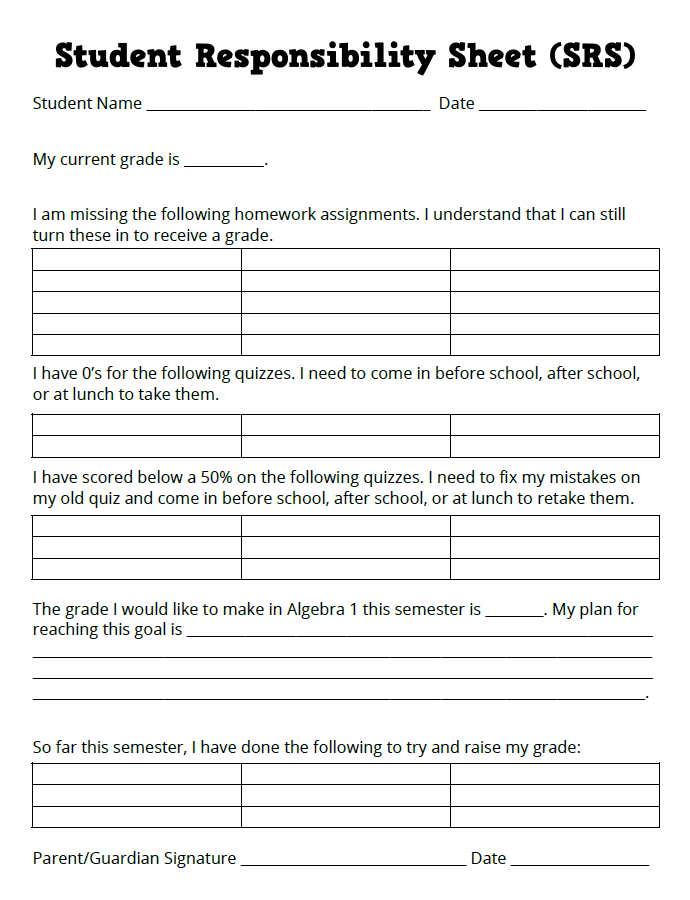 Free Printable Student Accountability Worksheet