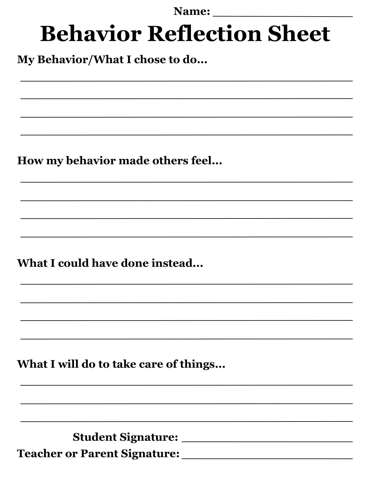 Free Printable Think Sheet For Behavior