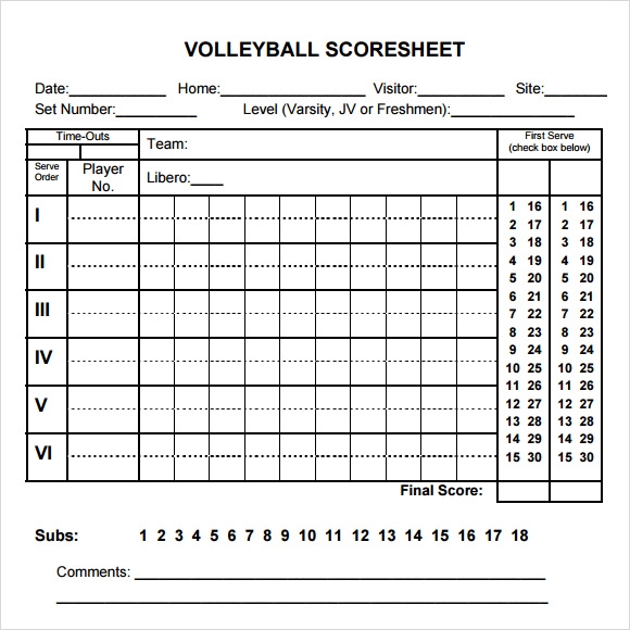 Free Printable Volleyball Score Sheets