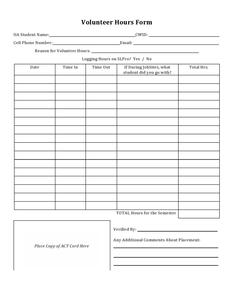 Free Printable Volunteer Hours Log Sheet