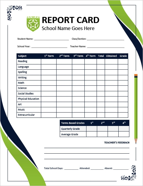 Free Report Card Templates Homeschool And School MS Word
