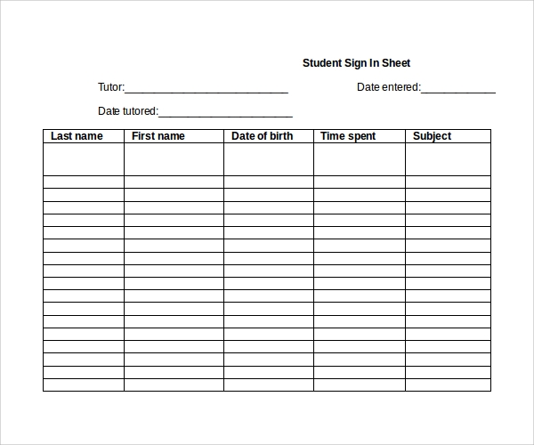 Free Student Sign In Sheet Template Pdf Word Eforms Riset