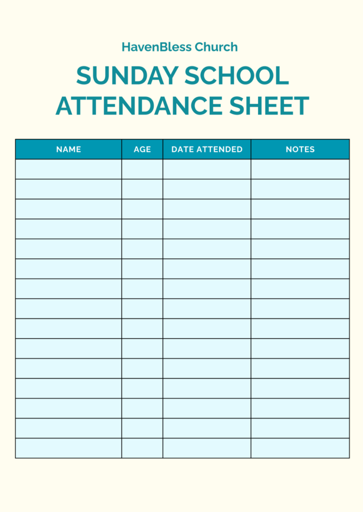 Free Sunday School Attendance Sheet Template To Edit Online