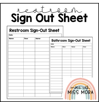 Freebie Restroom Sign Out Sheet Bathroom Sign Out Sheet TPT